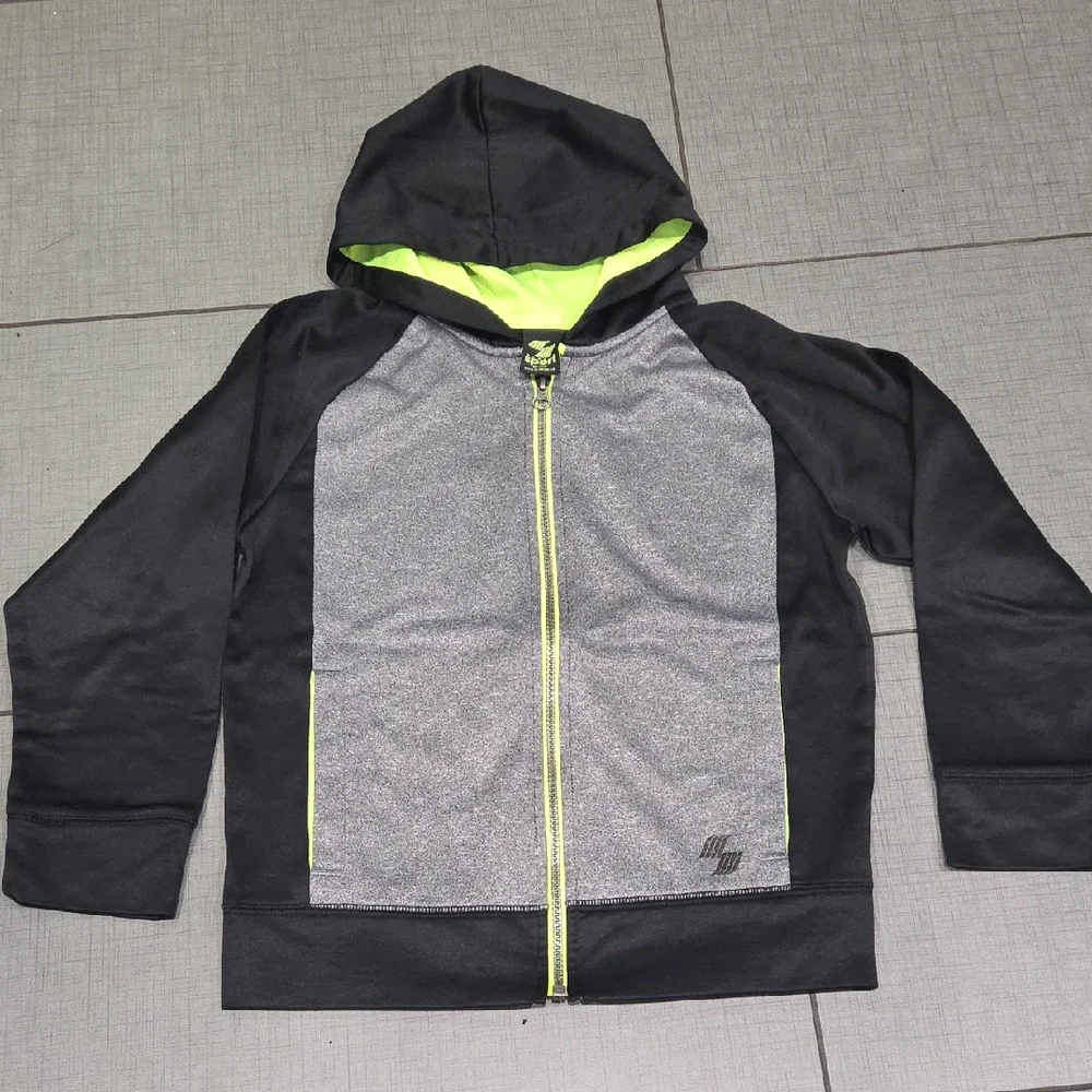 The Children's Place Black and Gray Hoodie with Neon Accents M 7/8